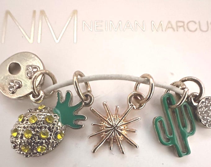 Neiman Marcus vintage charm set of 5 | Mix and Match bracelet charms including pineapple, starburst, saguaro cactus, rhinestone
