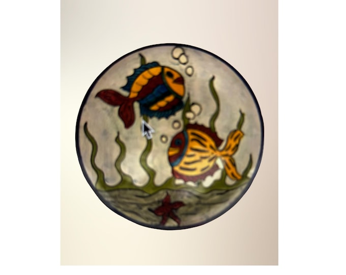 Talavera Mexican Pottery Plate | Hand Painted Dish with Fish | Ocean Core Wall Hanging