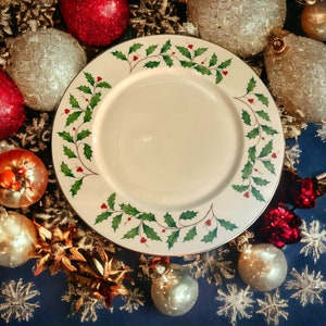 Lenox China Large Christmas Dimensions Ivory Porcelain Cookie Plate Holly and Red Berries image 1