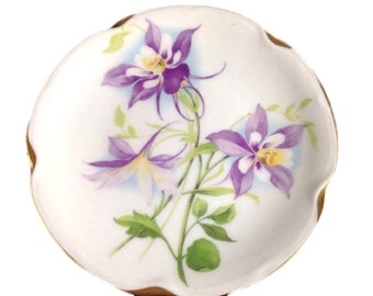 Antique Hand Painted Wall Hanging Floral Plate | Purple Columbines | J C & Louise Bavarian Plate