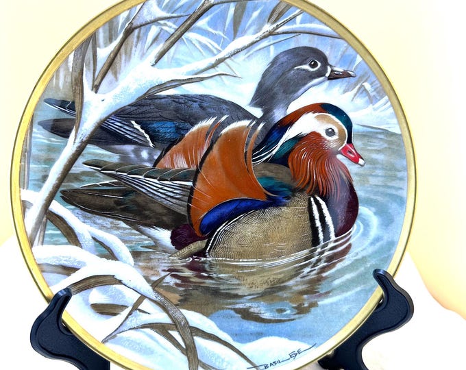 Mandarin Duck Decor: Vintage Neiman-Marcus Planter & Franklin Porcelain Plate