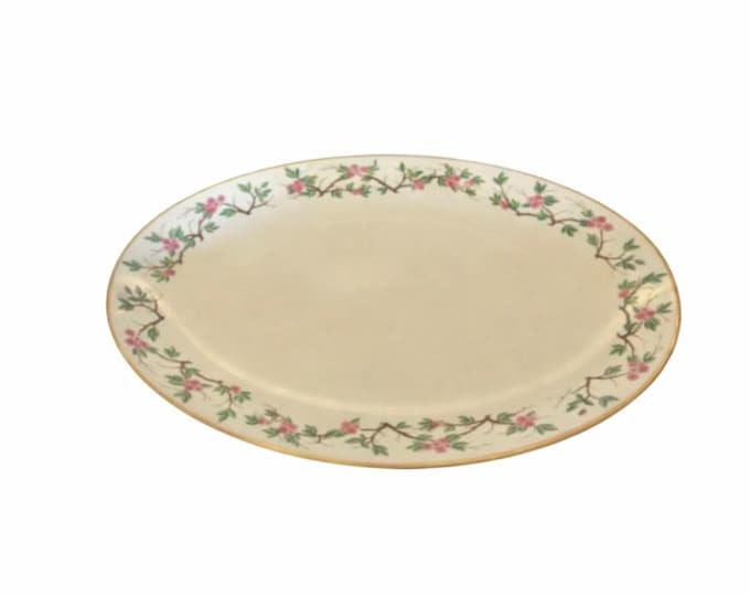 Vintage Franciscan Woodside Serving Platter 16 Inch Oval Gold Trim Pink Flowers Mid Century