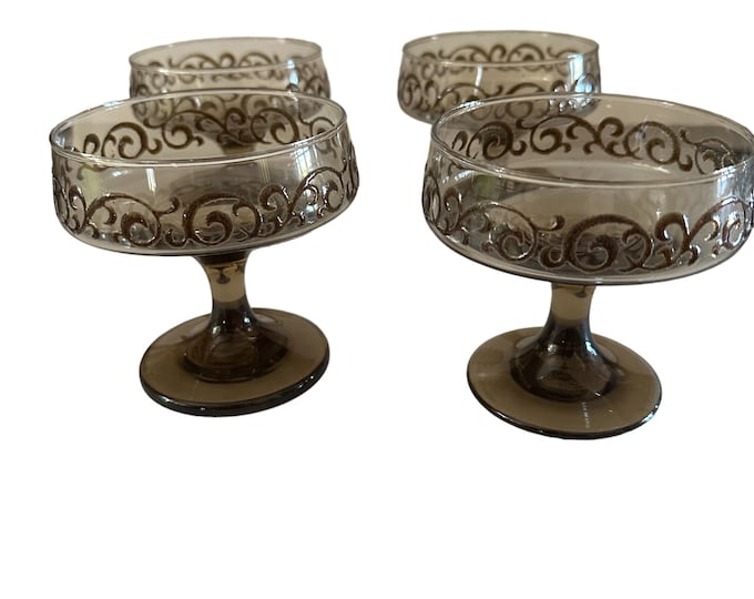 Vintage Libbey Glass Sherbet Set | Prada Pattern Champagne Glasses 1950s Tall Coupe Sherbets
