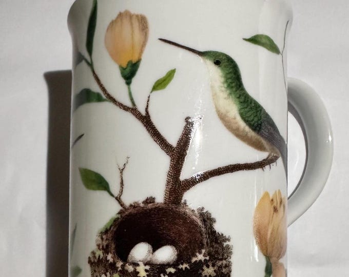 Hummingbird Mug, Porcelain Coffee Mug, Hand Painted Bird Art
