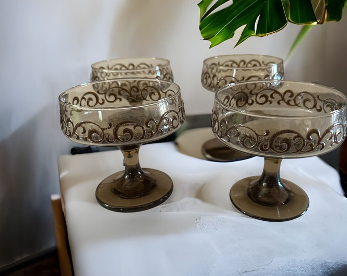 Vintage Libbey Glass Sherbet Set | Prada Pattern Champagne Glasses 1950s Tall Coupe Sherbets