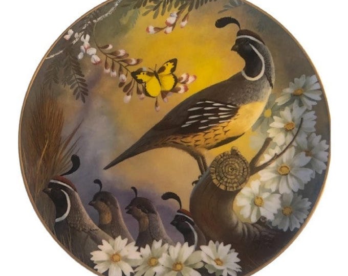 Gambel Quail Porcelain Plate, Limited Edition Bird Art, Larry Toschik Signed Wall Hanging