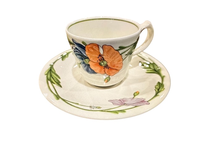 Vintage Villeroy & Boch Amapola Coffee Cup and Saucer | Floral Poppy Pattern Made in Germany