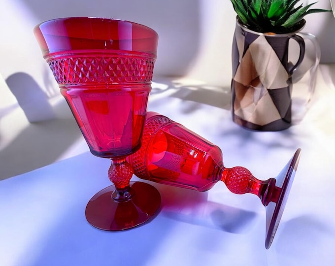 Vintage Viking Mt Vernon Red Glass Goblets - Set of 2