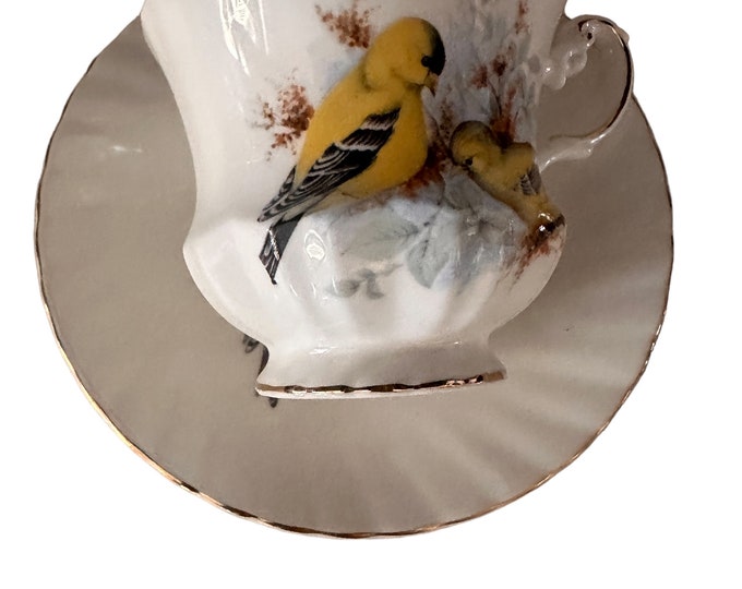 VIntage Teacup & Saucer Queens Birds of America Yellow Finch Design