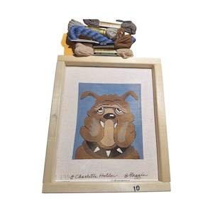 Dog Needlepoint Canvas Kit: Whimsical Design, Assorted Yarn, 8x10 Inch