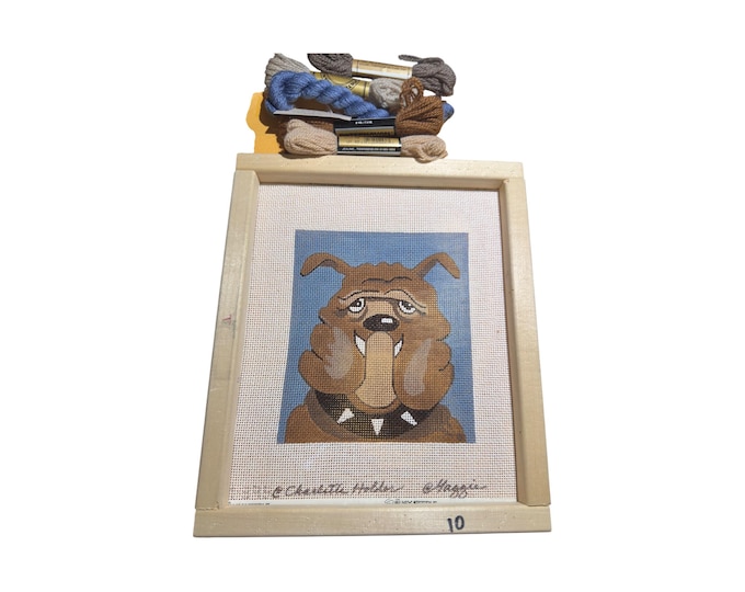 Dog Needlepoint Canvas Kit: Whimsical Design, Assorted Yarn, 8x10 Inch