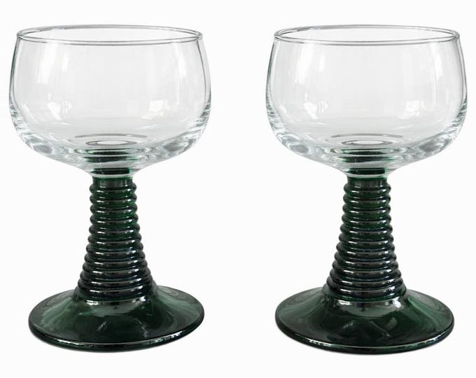 Roemer Water Glass | Glassware Green | Ribbed Stem Water Goblets