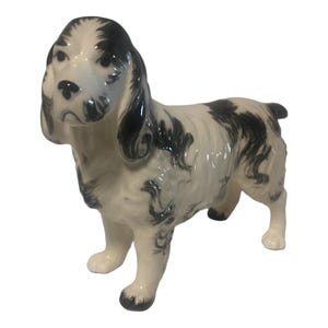 Vintage Ceramic English Spaniel Figurine: Black & White Dog Statue, Japan