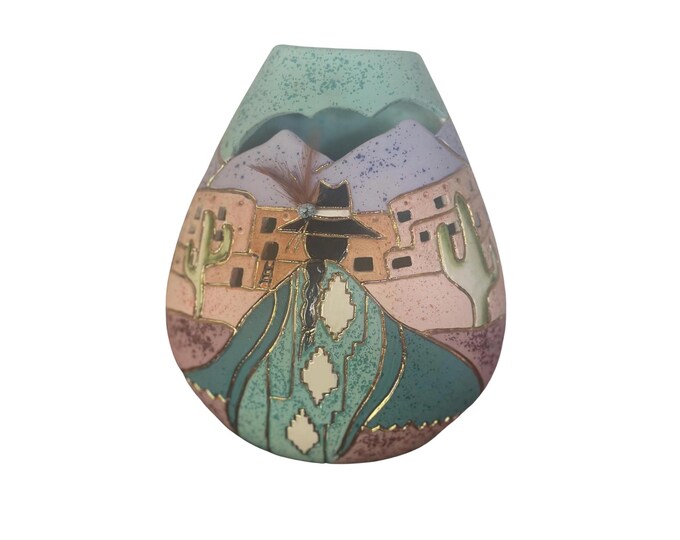 Nizhoni Southwestern Pottery Wall Hanging: Native American Groom, 24K Gold