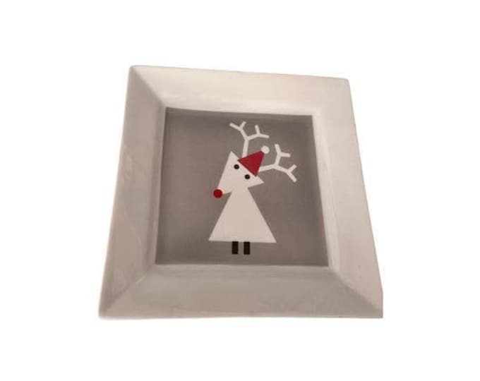 Snow Reindeer Plates, 6 Inch Square Plate, Holiday Deer Decor