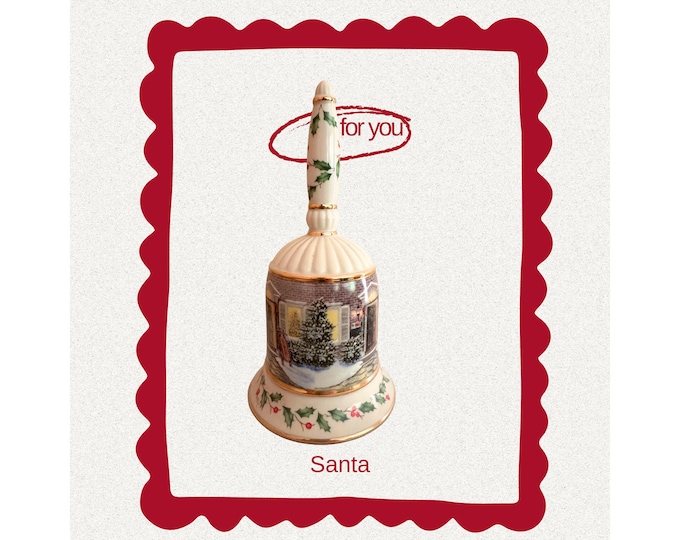 Lenox Home for Holidays Retired China Bell 7.5 Inches Tall, Vintage Christmas Decor