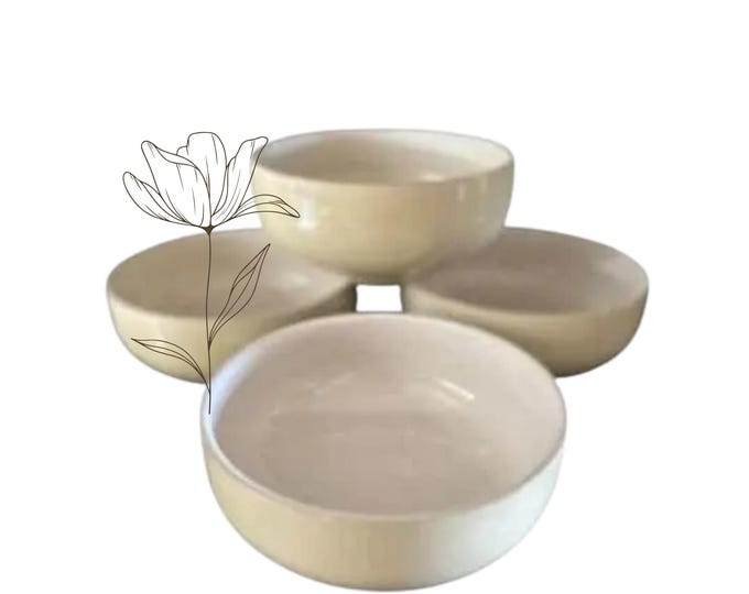 Vintage Denby Langley Stoneware Bowls: Linen & White, Set of 4