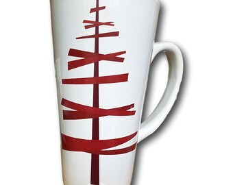 Starbucks Christmas Coffee Mug: Tall White Cup with Red Abstract Tree