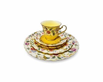 花柄装飾 食器7セット　グリーンブライアー（ノリタケ製） ノリタケ サバンナ 8人用食器セット 45ピース プラチナトリム グリーン