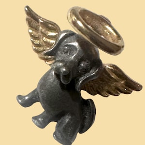 Vintage Pewter Puppy Angel Lapel Pin: Gold Plated Halo, Dog Memorial Gift