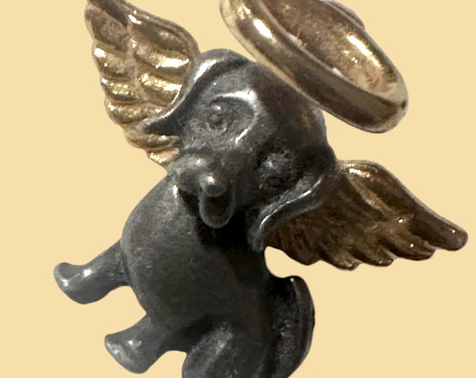 Vintage Pewter Puppy Angel Lapel Pin: Gold Plated Halo, Dog Memorial Gift