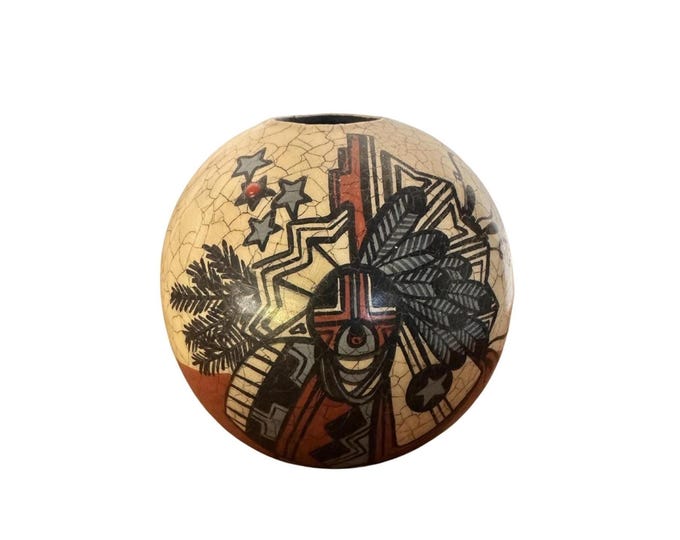Navajo Pauli Kachina Decorative Art Pottery Brown with Crackle Glaze Native American Miniature 1996