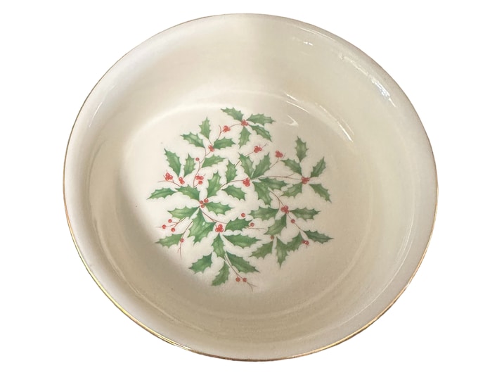 6 Lenox Holiday China Bowl: Christmas Holly & Berries, Gold Trim