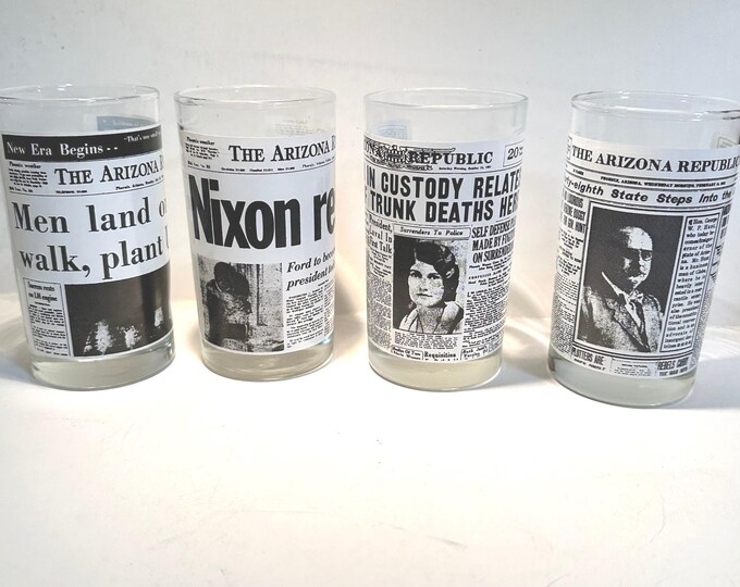 Set of 4 Libbey Drinking Glasses | Arizona Republic Historic Newspaper Covers