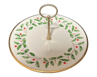 Lenox China Christmas Single-Tiered Holiday Dimension Plate | Tidbit Server Tray