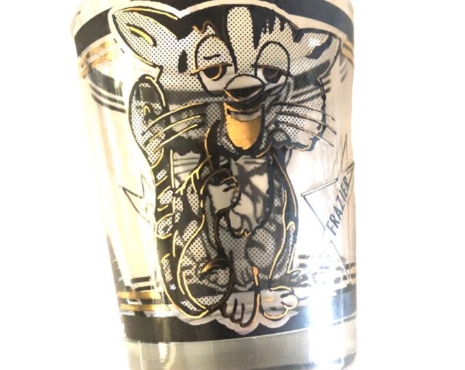 Vintage Libbey Frazier Cat Whiskey Glass: 1980s Etched Tumbler