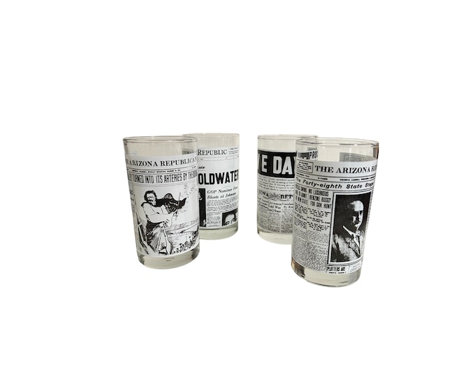 Set of 4 Libbey Drinking Glasses | Highball Glasses | Arizona Republic Historic Newspaper Covers
