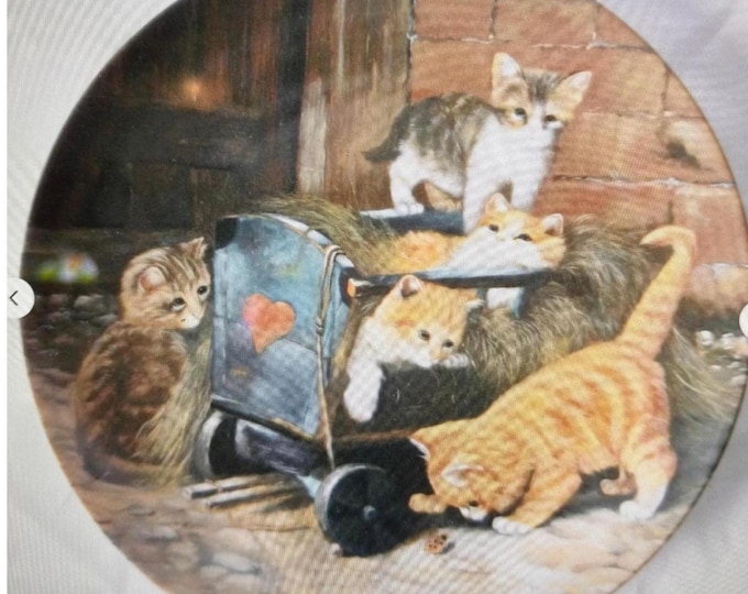 Cute Kitten Plate Wall Art, Wolfgang Kaiser Ceramic Kitty Plate, Hanging Cat Plate
