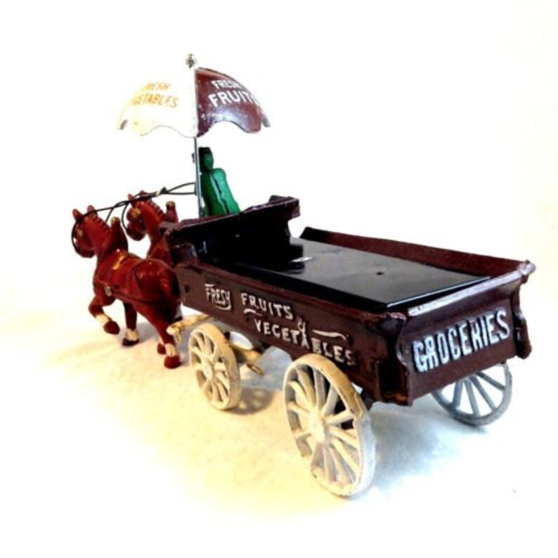Vintage Cast Iron Toy Horse Drawn Cart Etsy