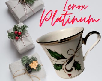 Rare Lenox China Platinum Holiday Nouveau Coffee Mug Set of 2