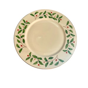Lenox China Large Christmas Dimensions Ivory Porcelain Cookie Plate Holly and Red Berries image 2