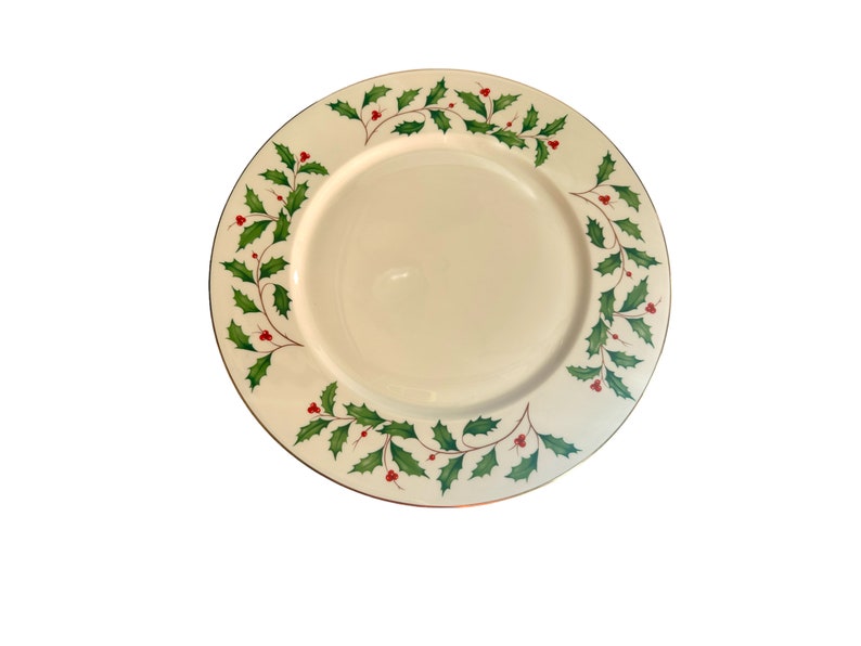 Lenox China Large Christmas Dimensions Ivory Porcelain Cookie Plate Holly and Red Berries image 2