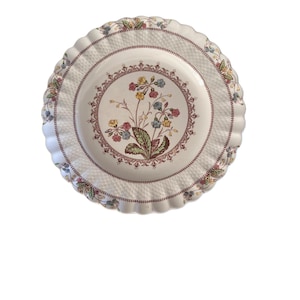 Plato llano vintage de loza Cowslip de Spode con flores multicolores y forma de mimbre Chelsea