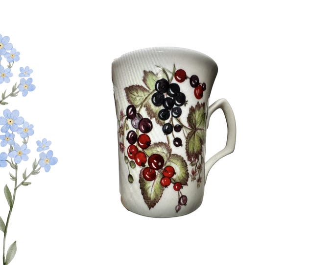 Bone China Mug Coffee Cup Vintage Fruit Currants Design, Queensway Staffordshire England