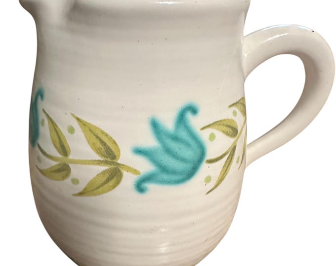 Franciscan Tulip Time Creamer: Blue & Green Stoneware Pitcher, USA