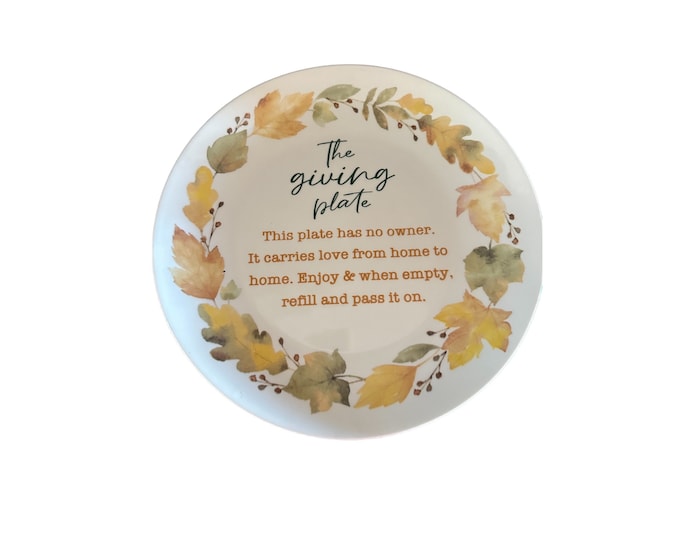 Hand Painted Ceramic Giving Plate Autumn Leaves Border, Fall Decor