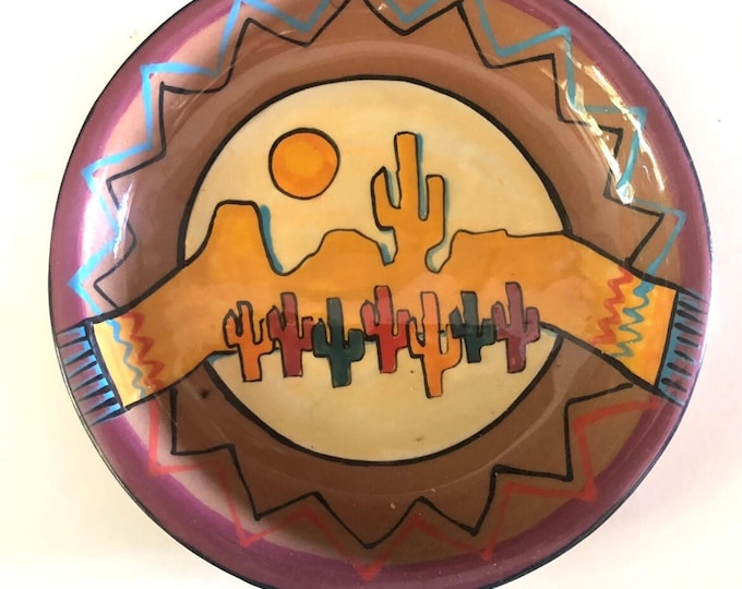 Saguaro Cactus Pottery Plate Southwestern Decor | Hand Painted Desert Art