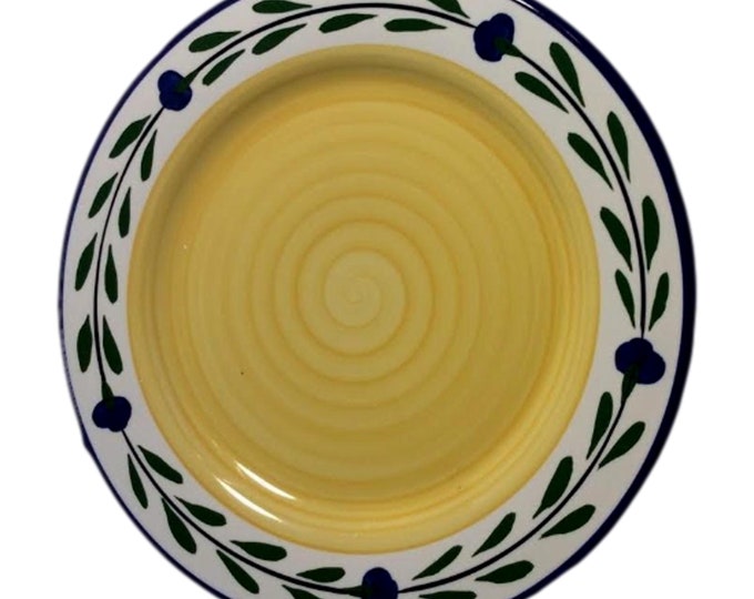 Bella Flora Pottery Dinner Plate HF Coors Tucson Hand-Painted Ceramic Plate Oven- and Microwave-Safe, Yellow, Blue, White, Green Pattern