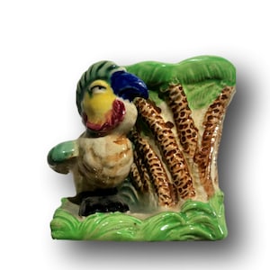 Mid Century Ceramic Tropical Bird Planter | Parrot Decorative Plant Holder & Home Decor Accent