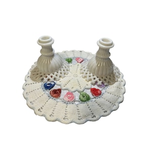 Westmoreland White Milk Glass Candle Holder Set | Vintage Doily Included, Home Decor Accent, Elegant Centerpiece for Weddings & Parties