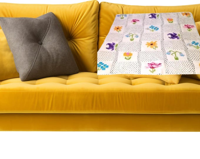 Handmade Floral Granny Square Afghan Crocheted Throw Blanket (44" x 54")