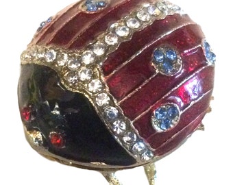 Bejeweled Lady Bug Trinket Box | Red and Black Metal Ladybug Ornament Gift