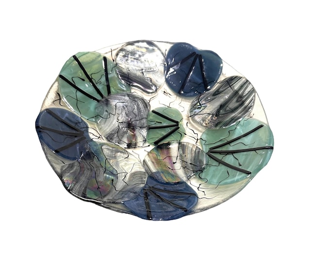 Fused Art Glass Bowl: Lily Pad Design, Handmade Glassware
