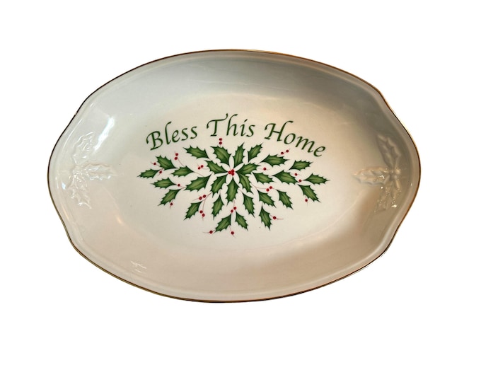 Lenox Bless This Home Holiday Bread Tray: Ivory China Christmas Decor