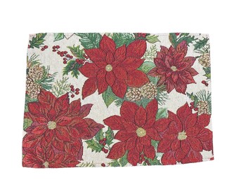 Christmas Placemats | Set of 4 Poinsettia Cloth Table Place Mats