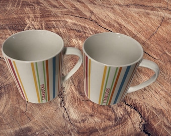 Large Starbucks Coffee Mug Set of 2 Striped Mugs Cups